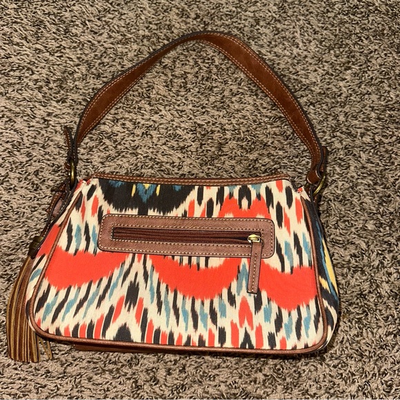 Chaps Brown and Red Shoulder Bag with Leather Accents - Picture 7 of 11